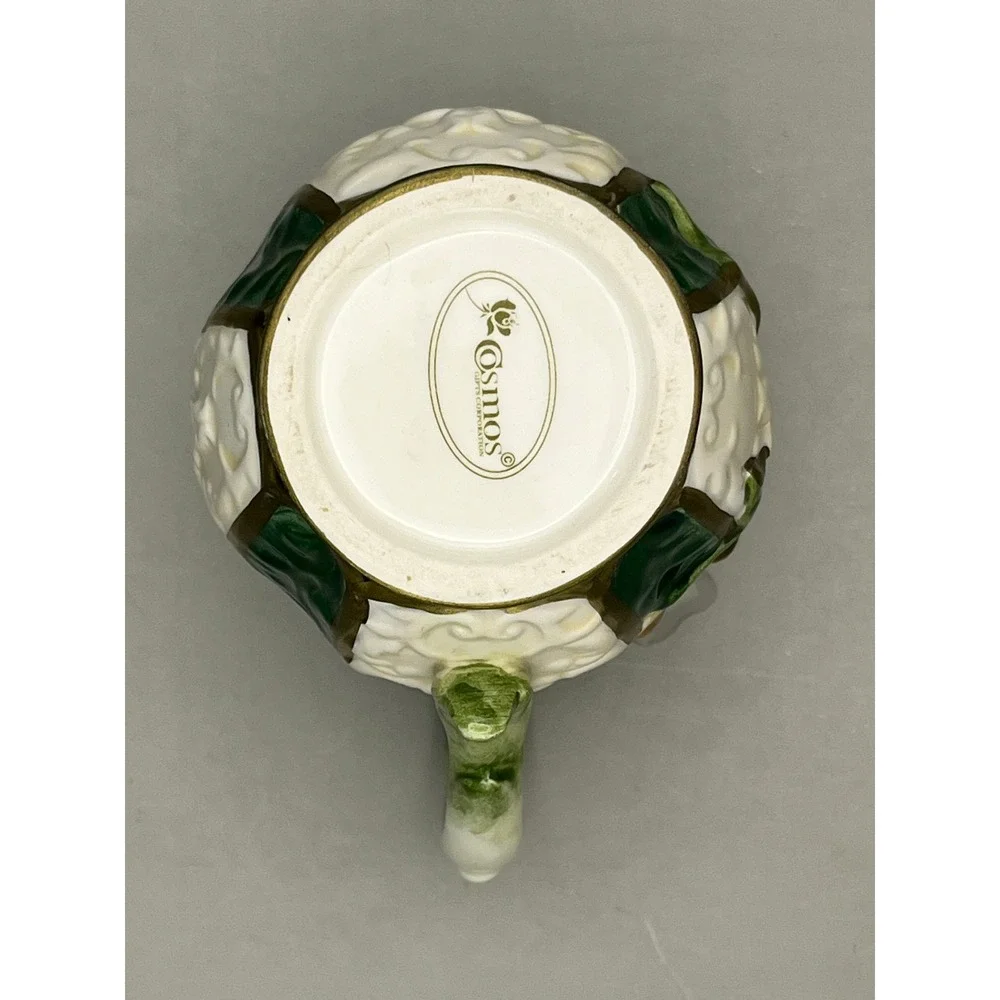 Cosmos Gifts Christmas‎ Holly Berry Pinecone Ceramic Pitcher Gold Trim 3.5